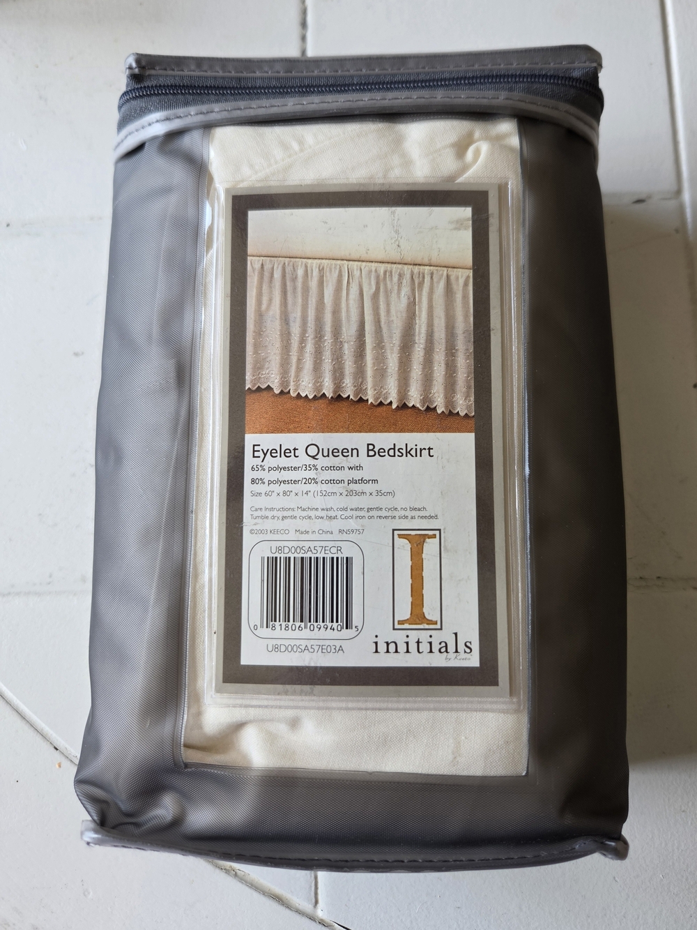 Initials Queen Eyelet Bedskirt Off White 2003 New 14" Drop Cottage Romantic